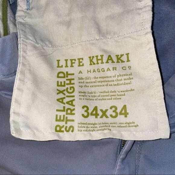 Men's Haggar Life Khaki 34 x 34 Straight-Fit Comfort Chino Flat-Front Pants gray - Picture 8 of 11